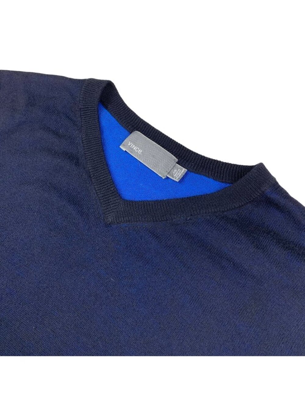 Vince Men's 100% Cotton V-Neck Pullover Sweater Blue/Black • Large